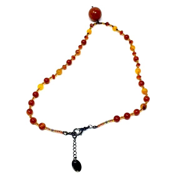 Handmade Fall Inspired Amber Toned and Carnelian Bead Choker Necklace - Picture 3 of 10